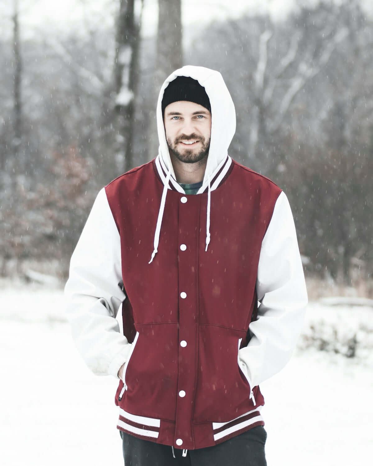 man wearing red and white jacket