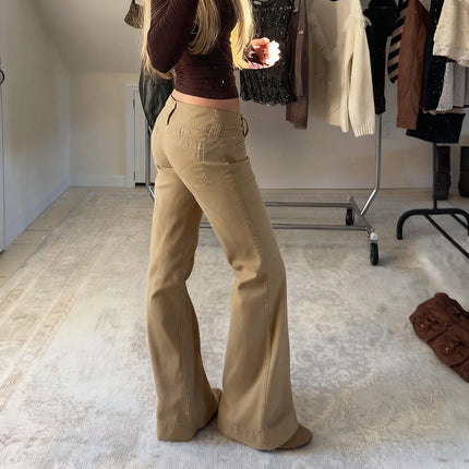 Vaqueros rectos, de cintura baja y color liso, versátiles, para mujer - tugranalmacen.com