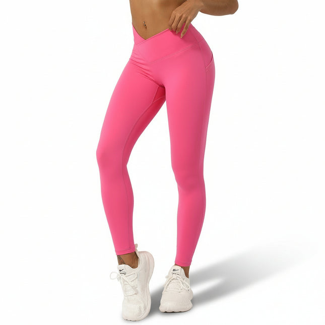 Pantalones de yoga con corte en V cruzado