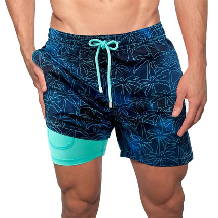 Bañador de doble capa para hombre, pantalones de playa