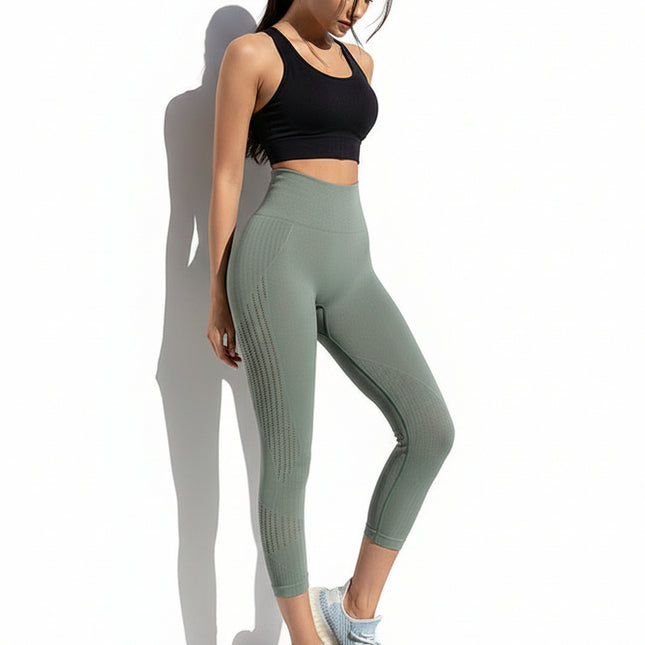 Leggings deportivos de mujer de cintura alta sin costuras verde