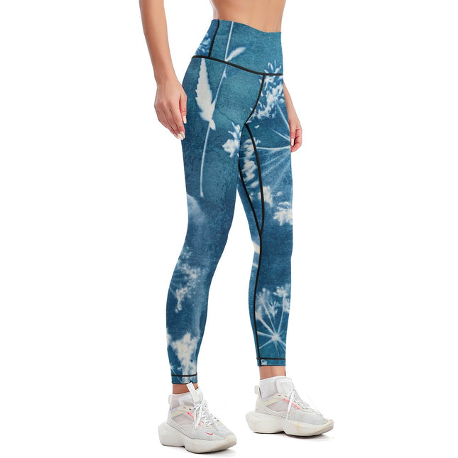 Leggins de yoga y deportivos cómodos para mujer Blue Flower