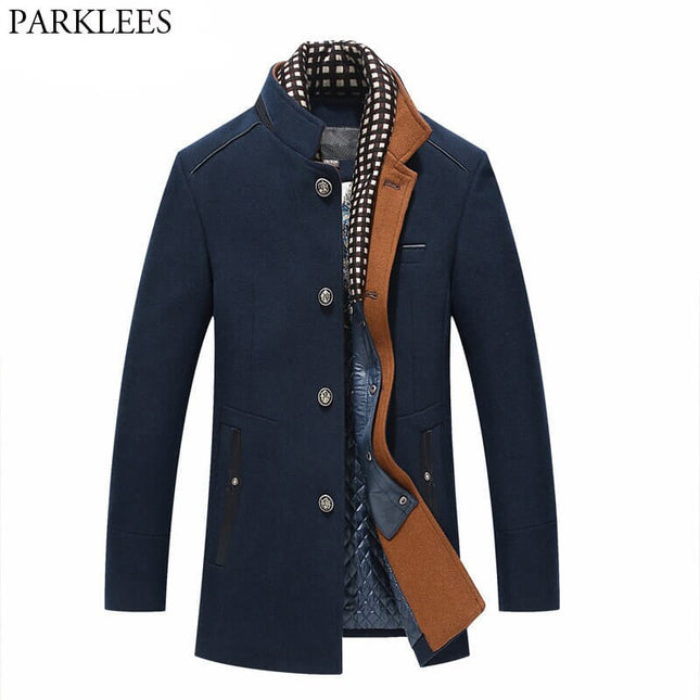 Abrigos largos de lana para hombre, abrigos de invierno, abrigos casuales ajustados para hombre, abrigos marineros, abrigos de lana con doble cuello.