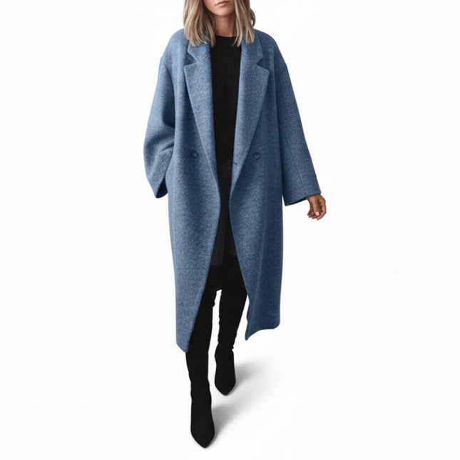 Abrigo Largo de Lana para Mujer - Elegante Chaqueta Cortavientos Azul Cielo
