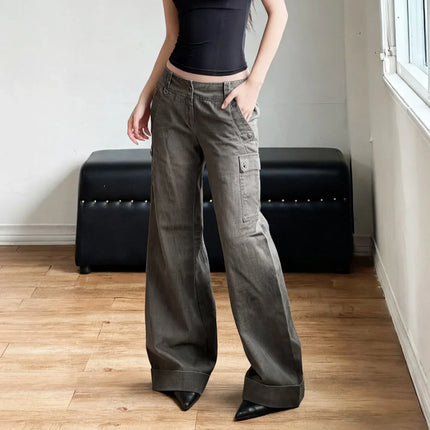 Vaqueros estilo ropa de trabajo de cintura baja y pierna recta, estilo retro - tugranalmacen.com