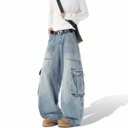 Jeans cargo ultra anchos de hombre, azul