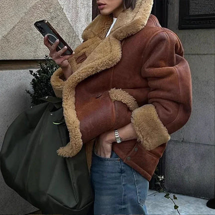 Chaqueta de una pieza de piel con cuello de borrego estilo europeo y americano - tugranalmacen.com