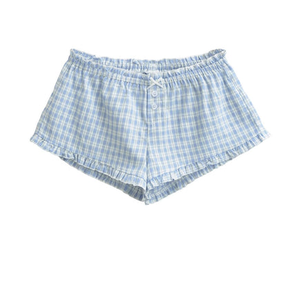 Shorts de cuadros azules, cintura alta y pierna ancha