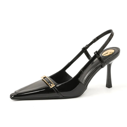 Zapatos burdeos de tacón alto con correa y punta afilada