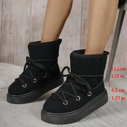 Botas de nieve mujer negras con suela gruesa y tiras cruzadas de tela texturizada