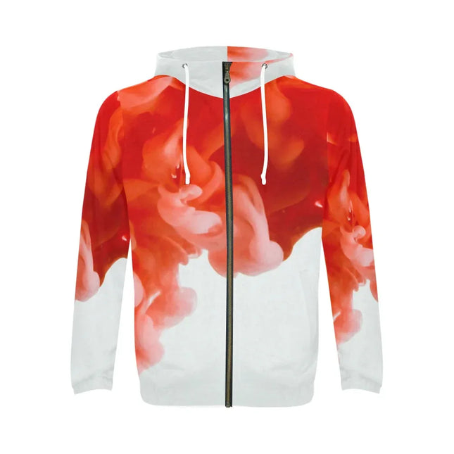 Sudadera de Hombre con Capucha y Cremallera-Color Humo Rojo Degradado
