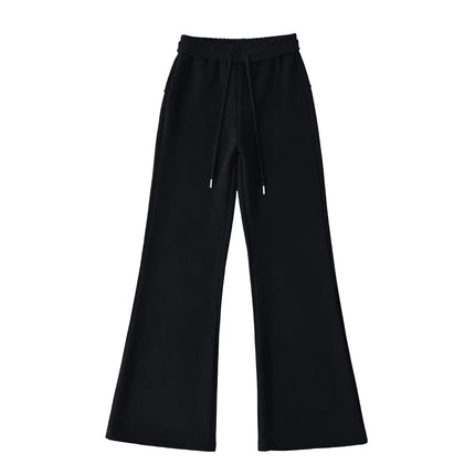 Pantalones anchos de felpa con cintura elástica y cordón ajustable, ligeramente acampanados. - tugranalmacen.com