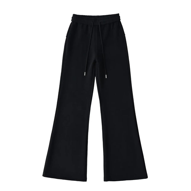 Pantalones anchos de felpa con cintura elástica y cordón ajustable, ligeramente acampanados. - tugranalmacen.com