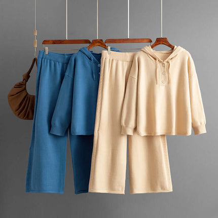 Conjunto de suéter holgado con capucha y pantalón ancho de mujer
