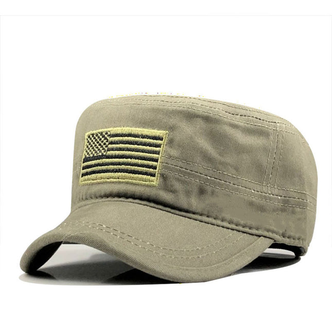 Gorra militar plana de algodón desgastada