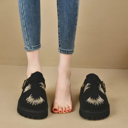 Mocasines con plataforma de microfibra y punta redonda casual