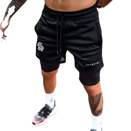 Pantalón corto deportivo de doble capa para hombre