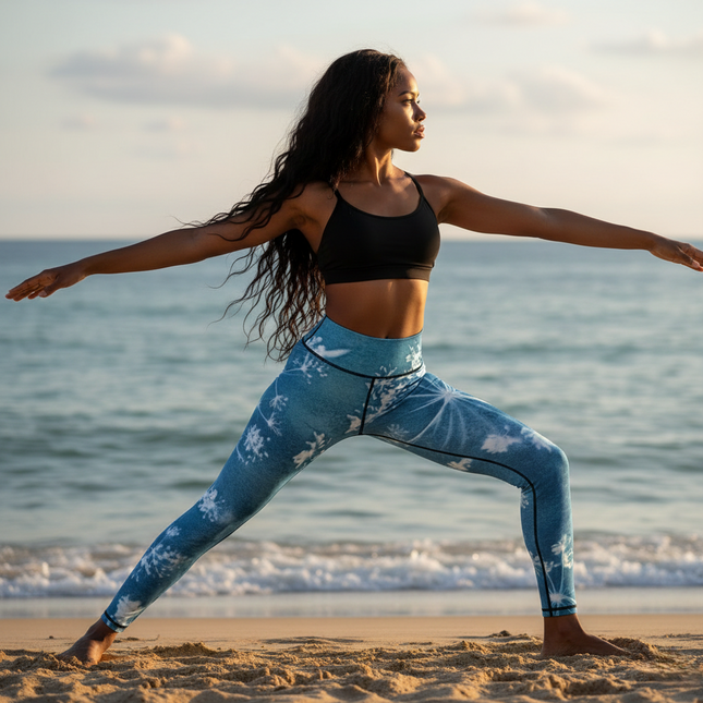 Leggins de yoga y deportivos cómodos para mujer Blue Flower