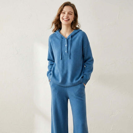 Conjunto de suéter holgado con capucha y pantalón ancho de mujer