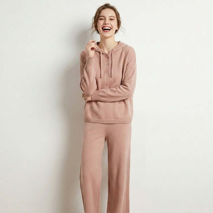 Conjunto de suéter holgado con capucha y pantalón ancho de mujer
