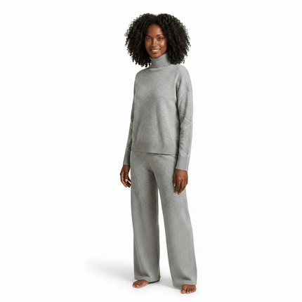 Conjunto de suéter holgado de cuello alto y pantalón de mujer
