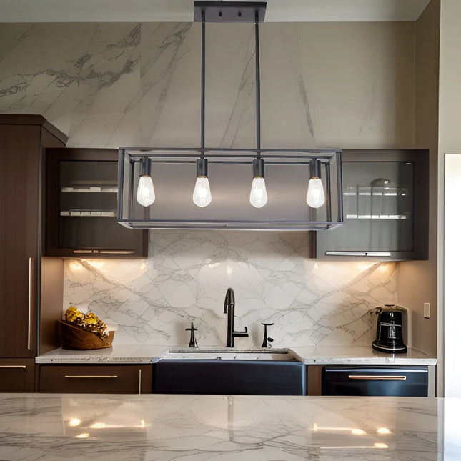 Lámpara colgante de 4 luces, estilo industrial vintage, con marco abierto - tugranalmacen.com