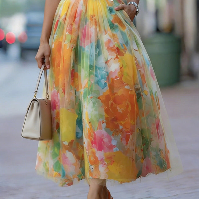 Falda midi con estampado degradado en colores vibrantes