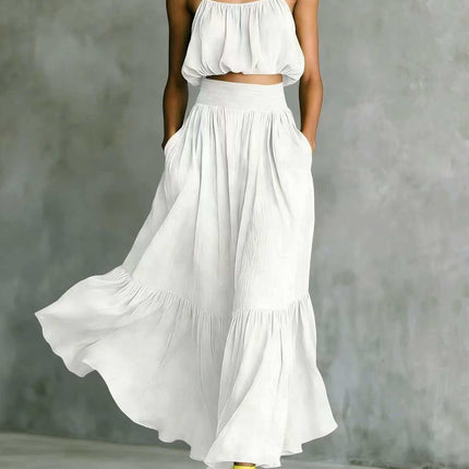 Conjunto de top y falda verde