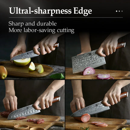 Juego de 4 cuchillos de cocina XINZUO, núcleo VG10, acero de Damasco - tugranalmacen.com