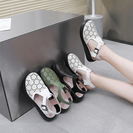 Sandalias de cuero para mujer con suela de poliuretano y hebilla