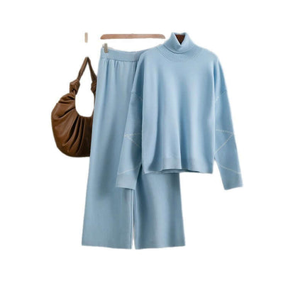 Conjunto de suéter holgado de cuello alto y pantalón de mujer