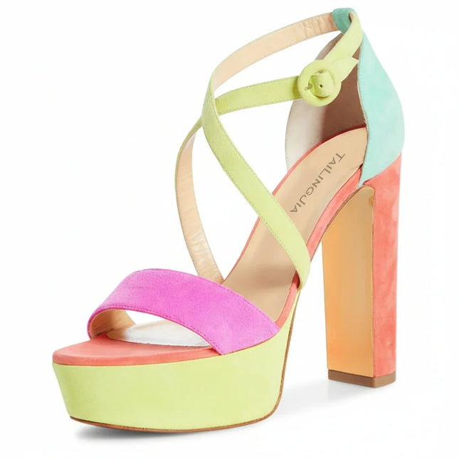 Sandalias plataforma de tacón grueso y tiras cruzadas de piel - tugranalmacen.com