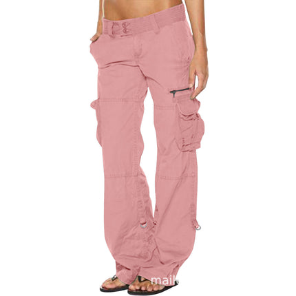 Pantalones de algodón para mujer con bolsillos múltiples
