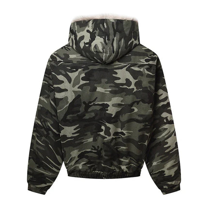 Chaqueta Bomber de Camuflaje con Capucha y Forro de Pelo