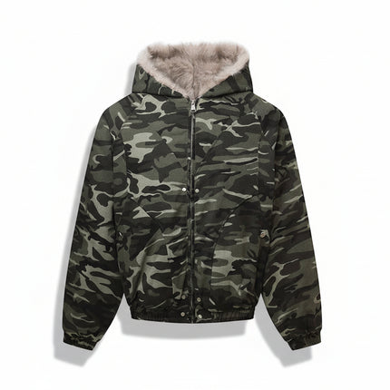 Chaqueta Bomber de Camuflaje con Capucha y Forro de Pelo