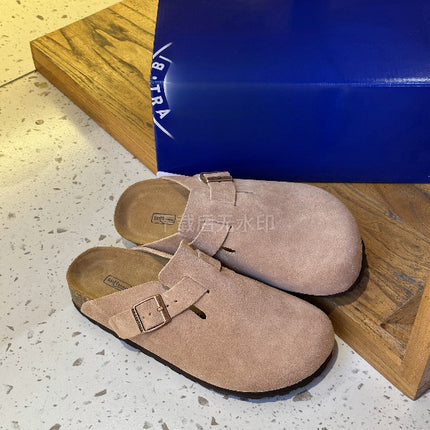 Sandalias de cuero genuino con punta redonda para mujer