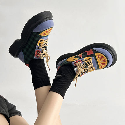 Zapatos retro de suela alta coloridos para mujer