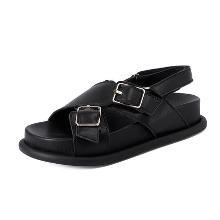 Sandalias de cuero marrón para mujer - vista lateral