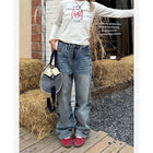 Jeans rectos vintage azul desgastado