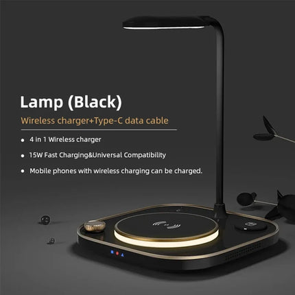 15w Fast 3 In 1 Wireless Charging for IPhone Phone Watch Earphone Modern Led Office Desk Lamp Wireless Charger Lamp - tugranalmacen.com