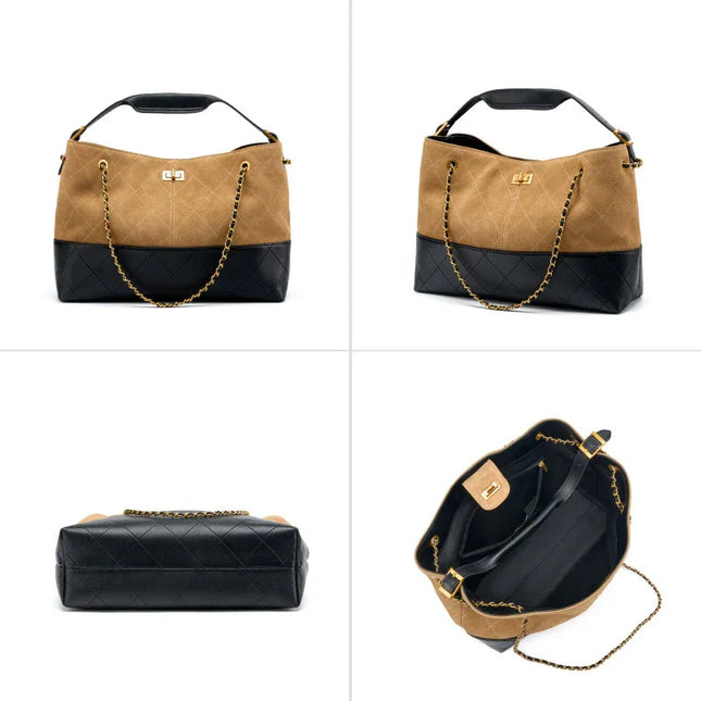Chain shoulder crossbody leather tote bag suede handbag - tugranalmacen.com