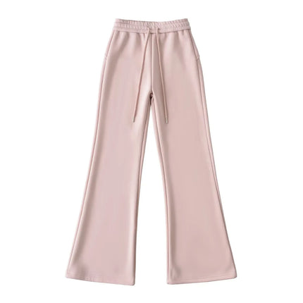 Pantalones anchos de felpa con cintura elástica y cordón ajustable, ligeramente acampanados. - tugranalmacen.com