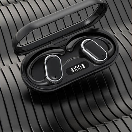 Auriculares Bluetooth X97 negros sobre una superficie blanca