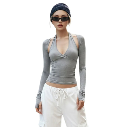 Conjunto de cárdigan y camiseta gris 1