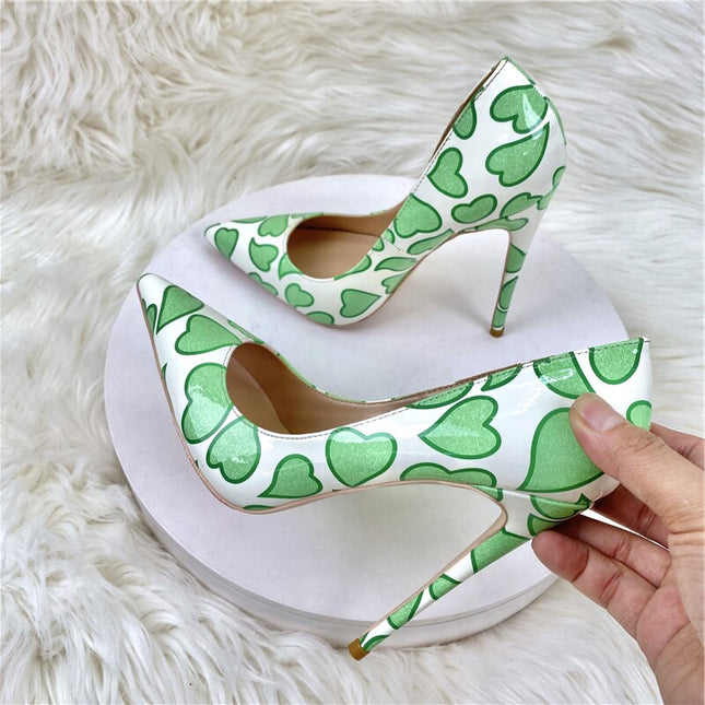 Zapatos de charol verde para mujer con tacón alto