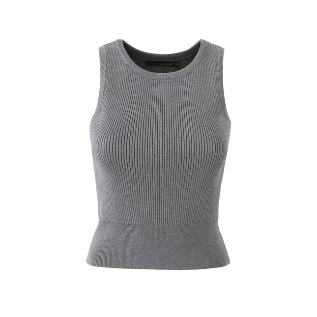 Top gris sin mangas de punto para mujer