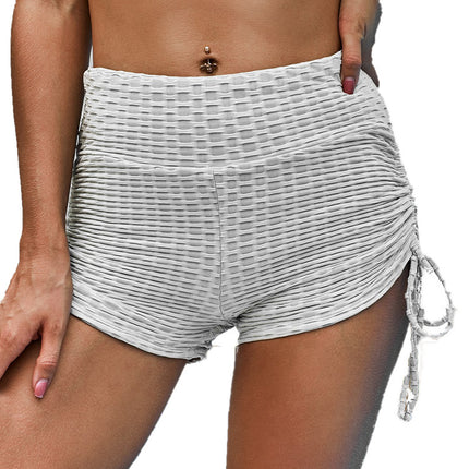 Pantalones cortos de yoga para mujer, ajustados, para fitness, con cordón ajustable en la cadera y el abdomen, cintura alta.