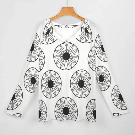 Camiseta de Mujer Manga Larga y Flores Geométricas Blanca