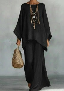 Conjunto de top murciélago y pantalones anchos para mujer
