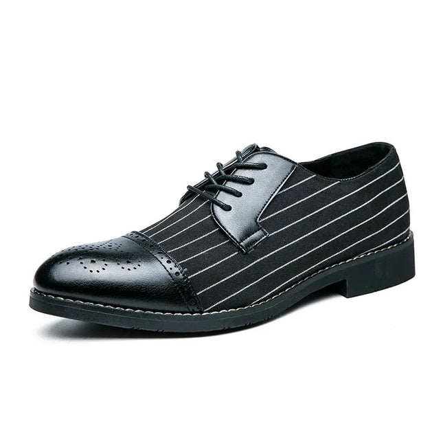 British style men's casual striped breathable business leather shoes - tugranalmacen.com